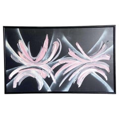 Postmodern Abstract Framed Black and Pink Painting