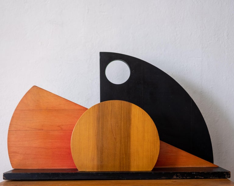 Postmodern Abstract Geometric Wood Sculpture For Sale 1