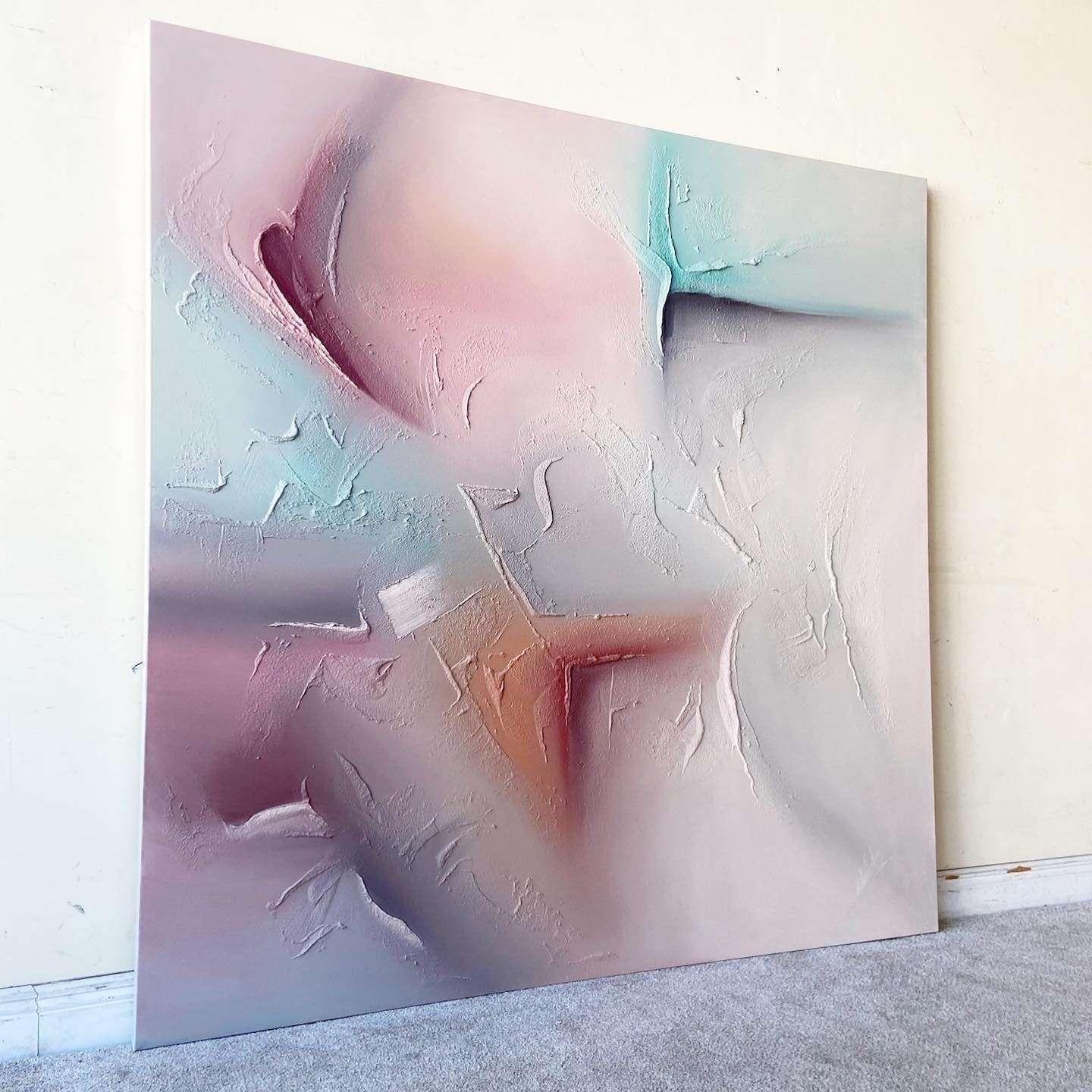 American Postmodern Abstract Large Textured Signed Painting on Canvas