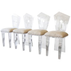 Postmodern Abstract Lucite Dining Chairs, Set of Four