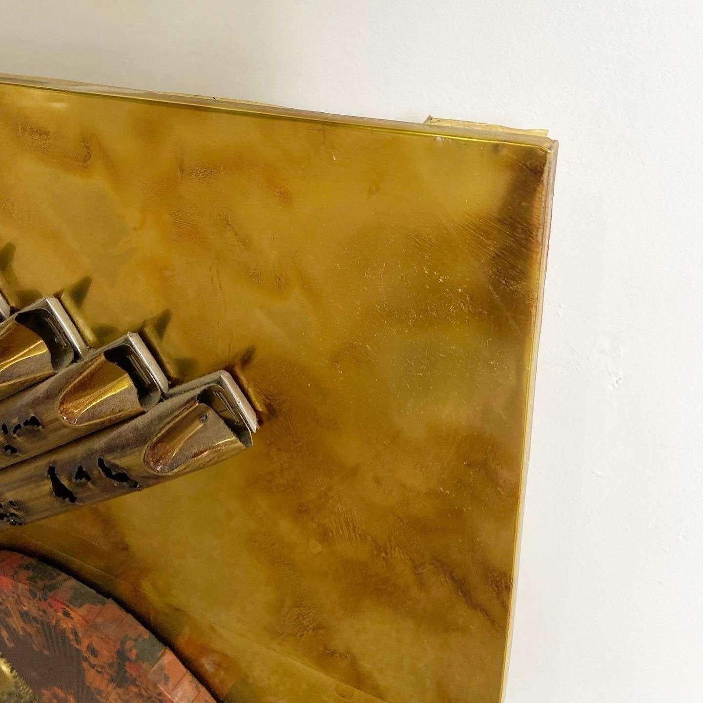 Postmodern Abstract Rectangular Copper, Gold and Brass Metal Art In Good Condition For Sale In Delray Beach, FL