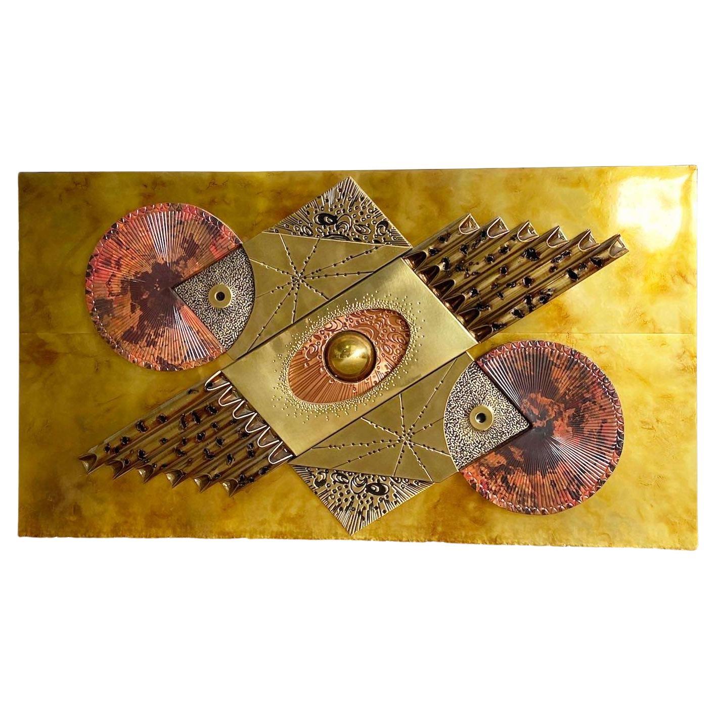 Postmodern Abstract Rectangular Copper, Gold and Brass Metal Art For Sale