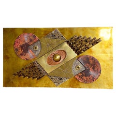 Retro Postmodern Abstract Rectangular Copper, Gold and Brass Metal Art