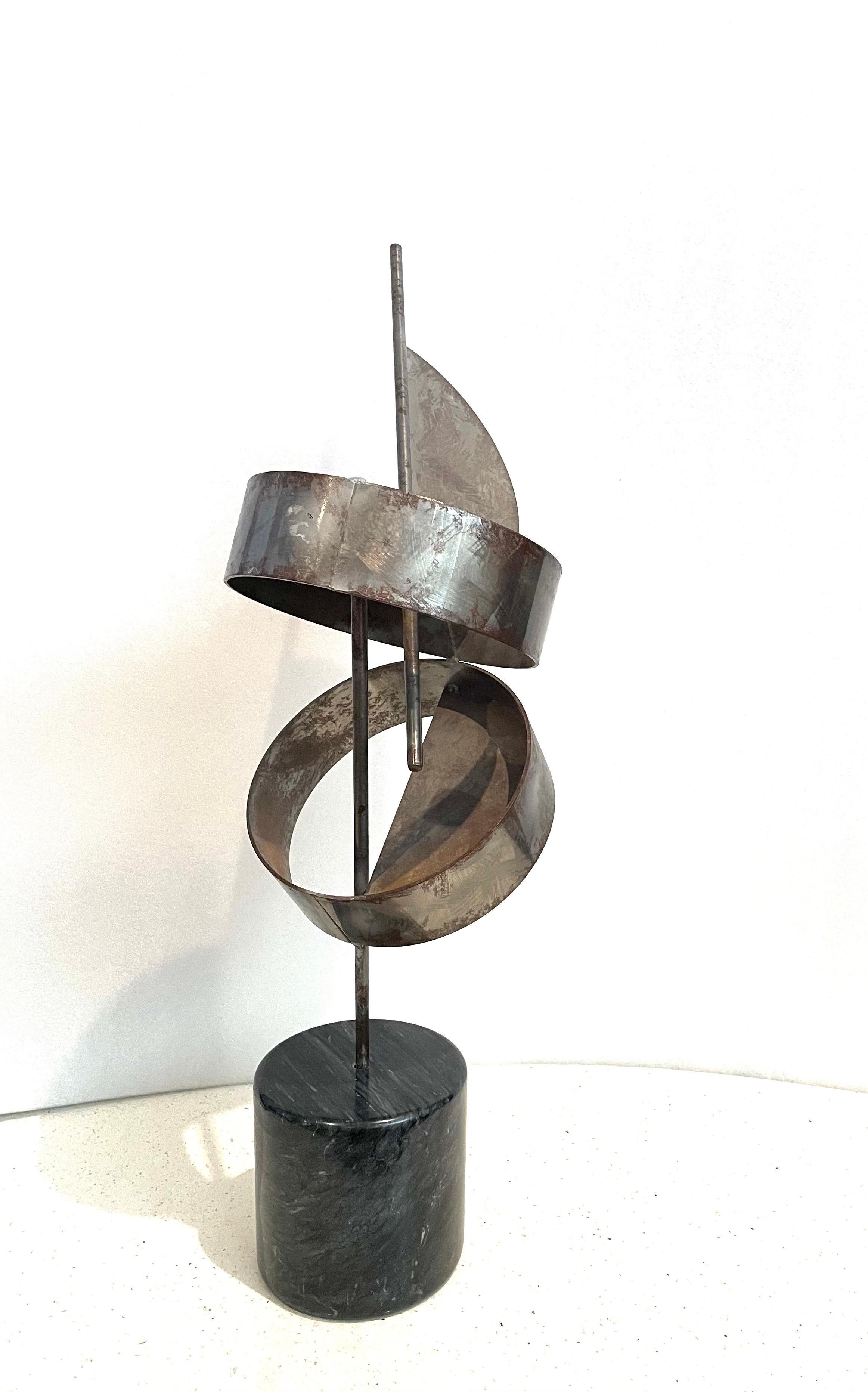 North American Postmodern Abstract Scupture by Curtis Jere Signed & Dated Marble & Steel For Sale