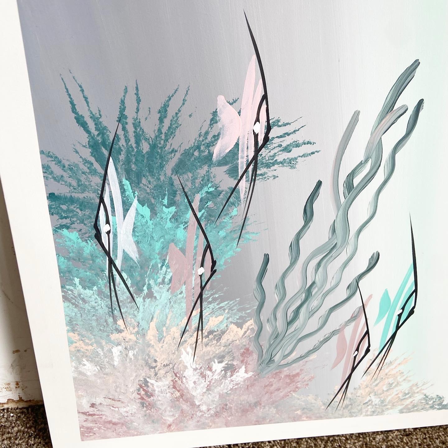 Américain Peinture abstraite postmoderne signée représentant des poissons dans un récif en vente