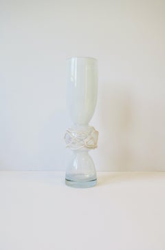 White Art Glass Vase with Abstract Design Postmodern