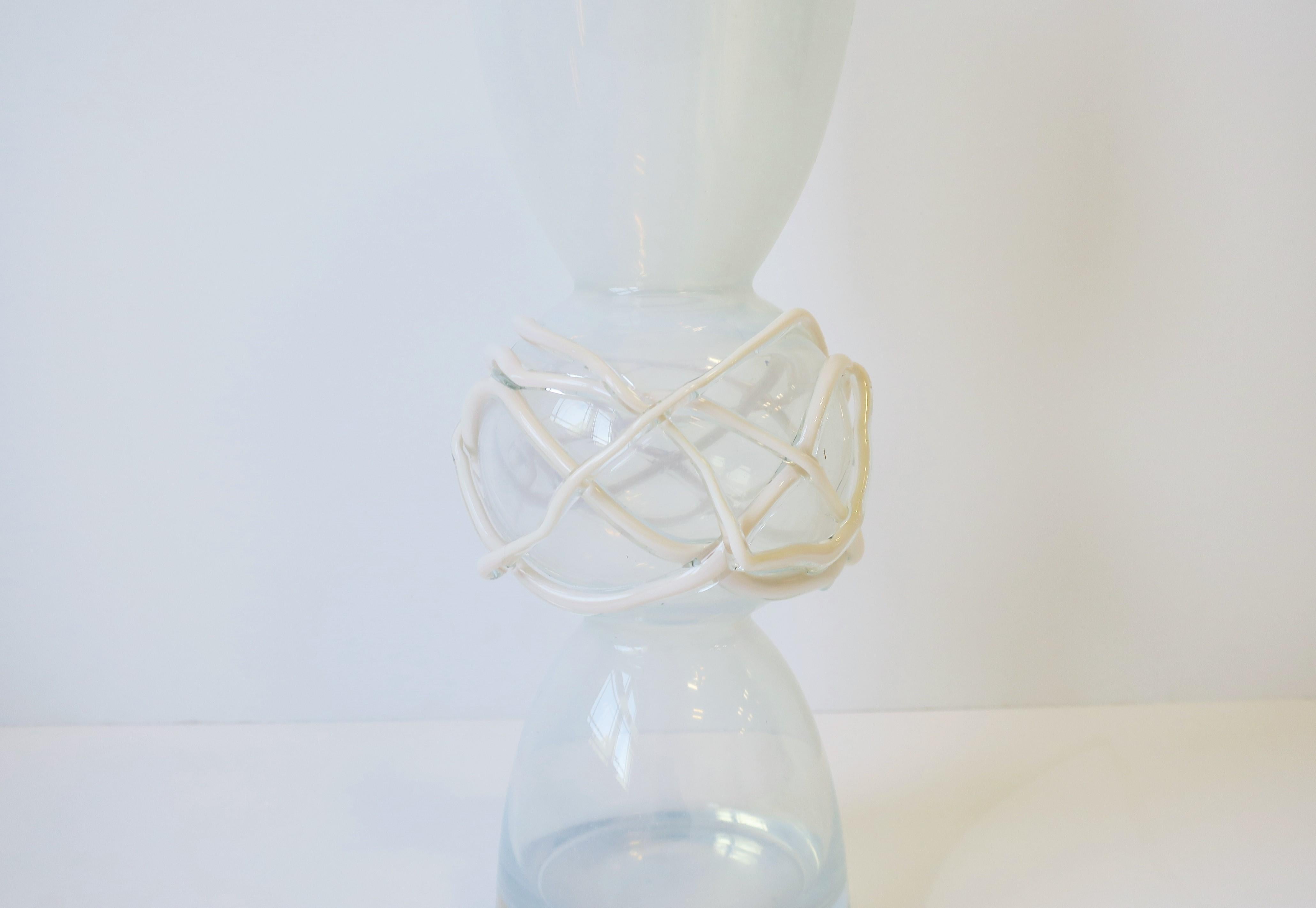 European White Opaline Art Glass Vase with Abstract Design Postmodern  For Sale
