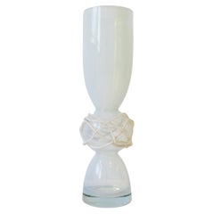 Postmodern White Opaline Art Glass Vase with Abstract Design