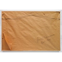 Abstrait postmoderne huile sur toile, Arnold Schreibman, 1991, rouge, jaune et vert