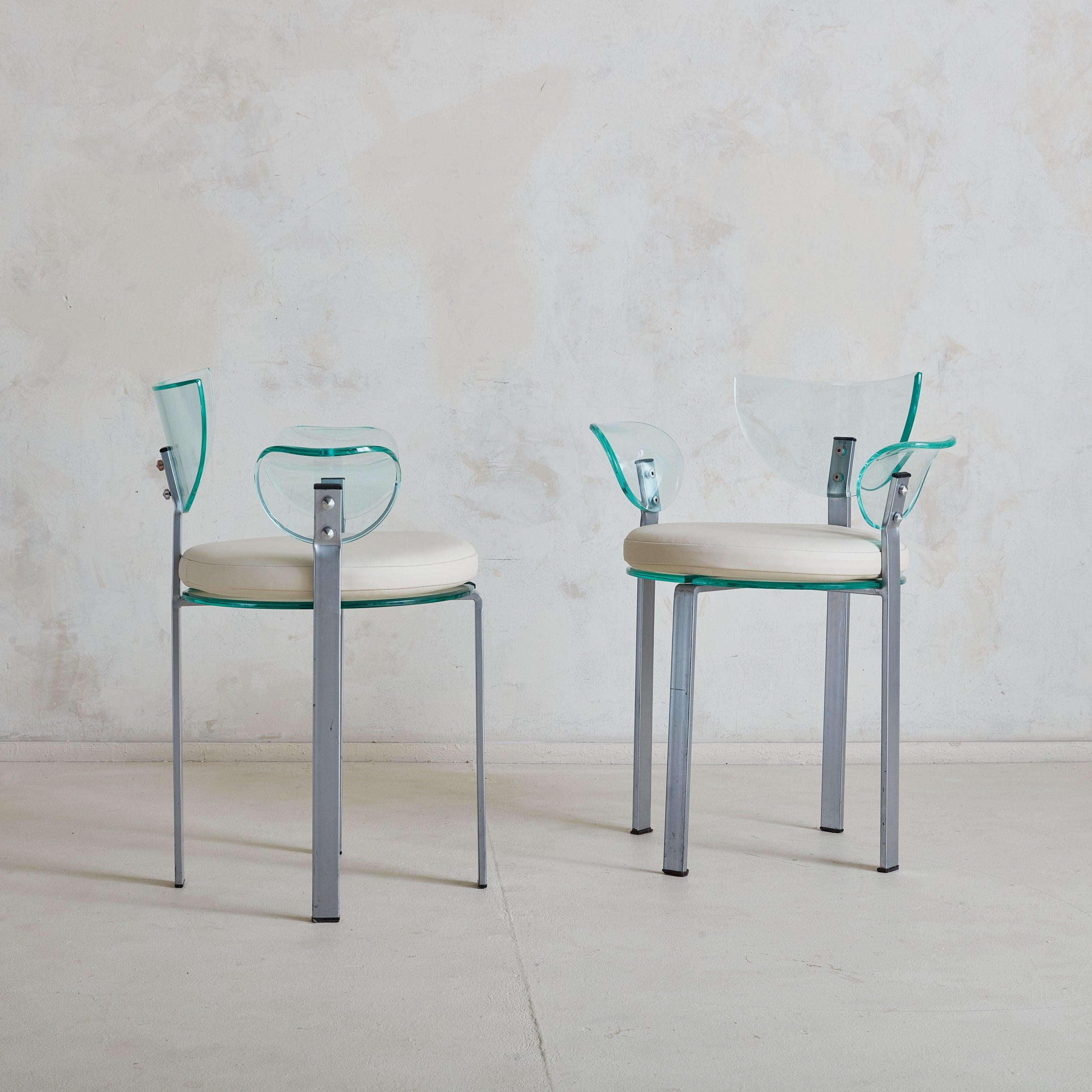 Post-Modern Postmodern Acrylic Dining or Accent Chair with Leather Cushion, France 1980s For Sale