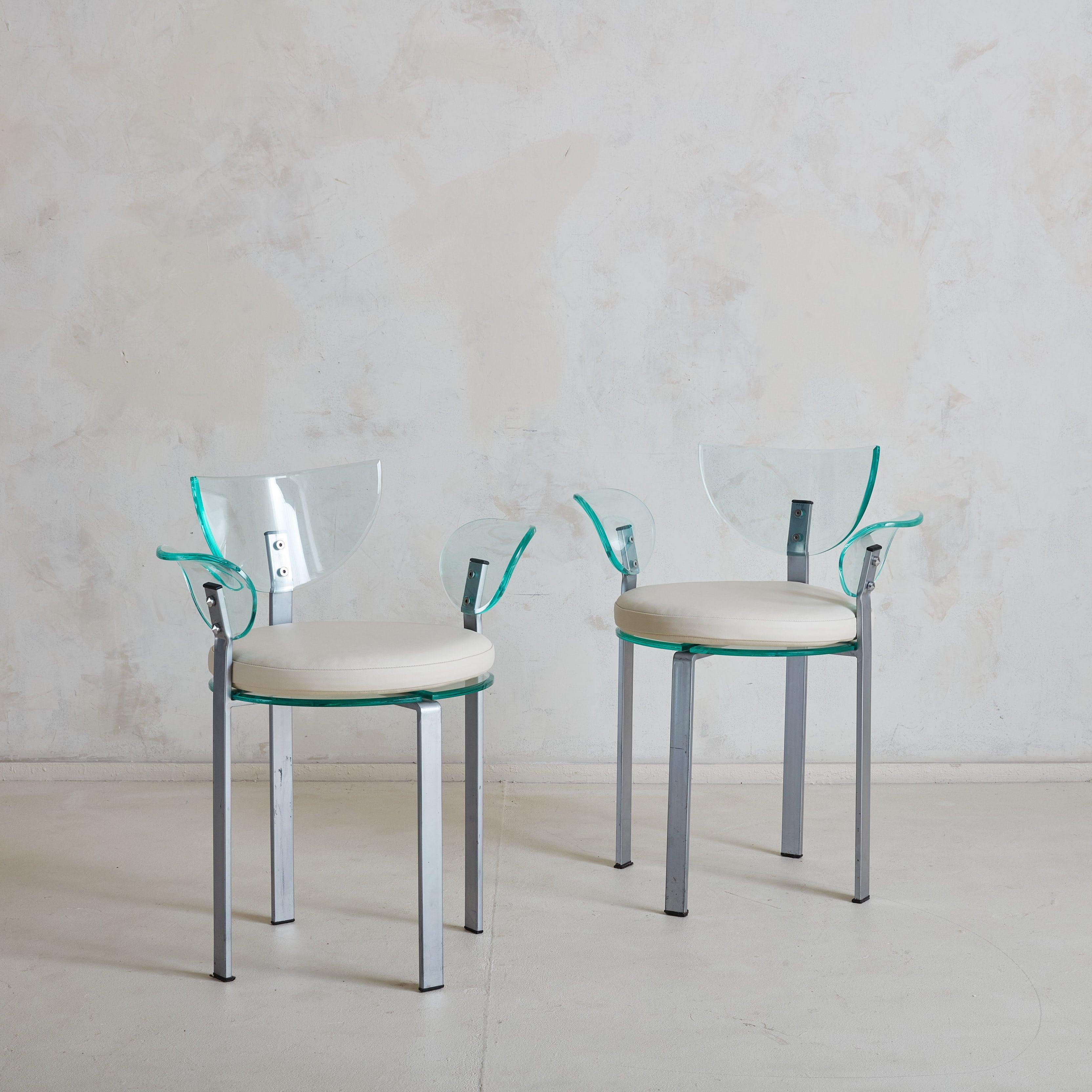 French Postmodern Acrylic Dining or Accent Chair with Leather Cushion, France 1980s For Sale