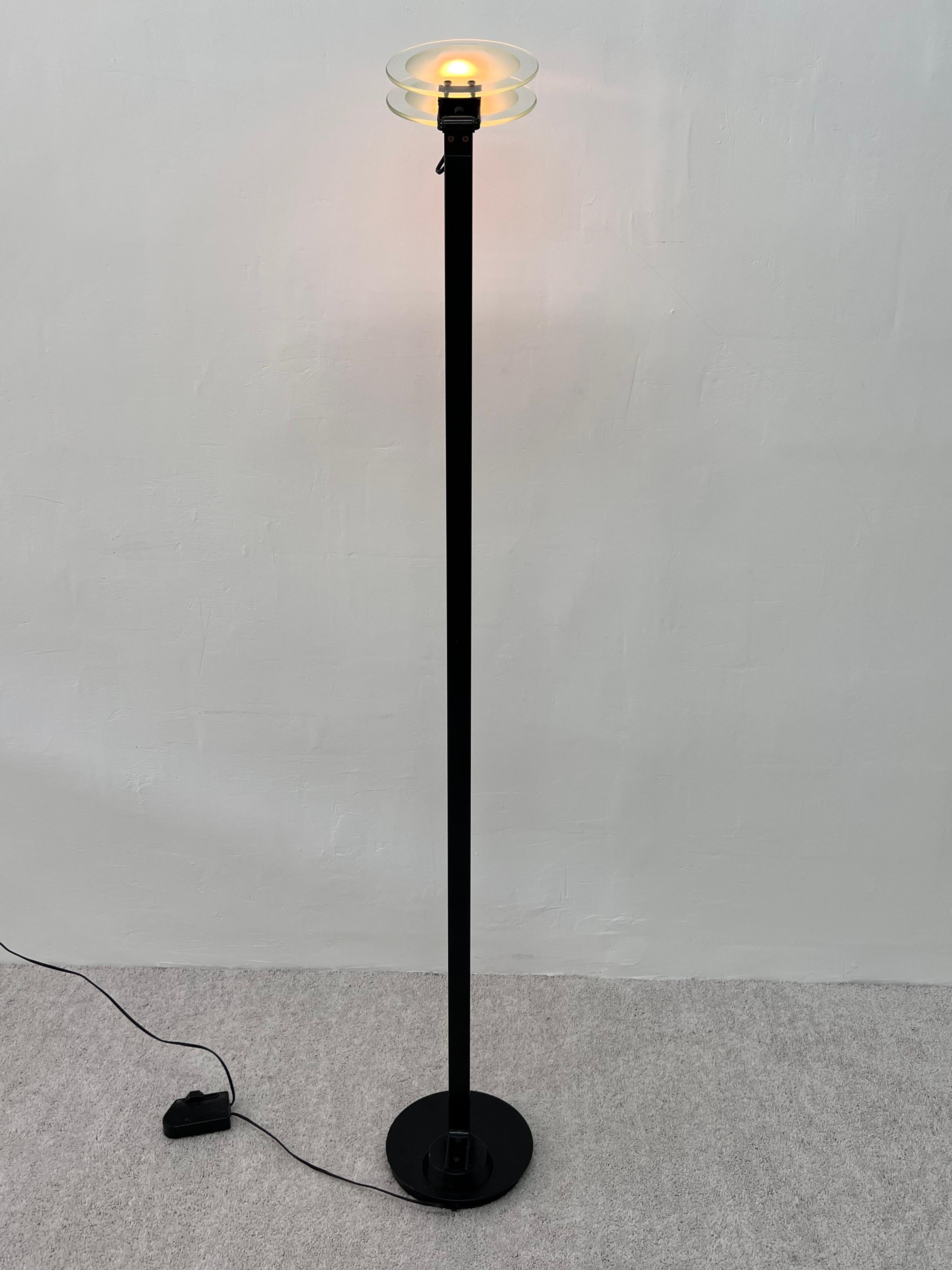 Post-Modern Postmodern Belux Adjustable Head Floor Lamp with Double Glass Pane Diffuser For Sale