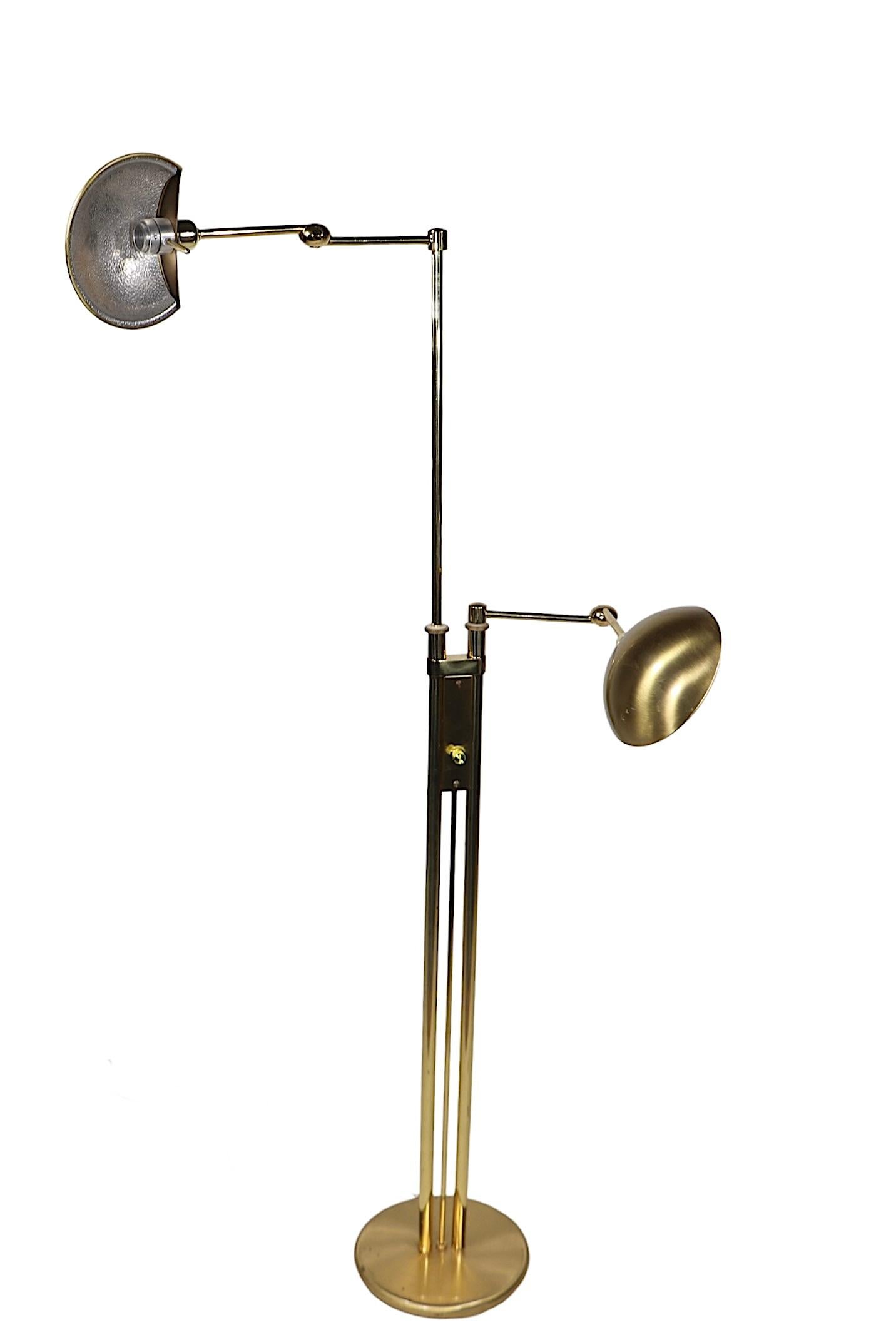 Postmodern Adjustable Two Light  Brass Floor Lamp by Holtkoetter Luechten 3