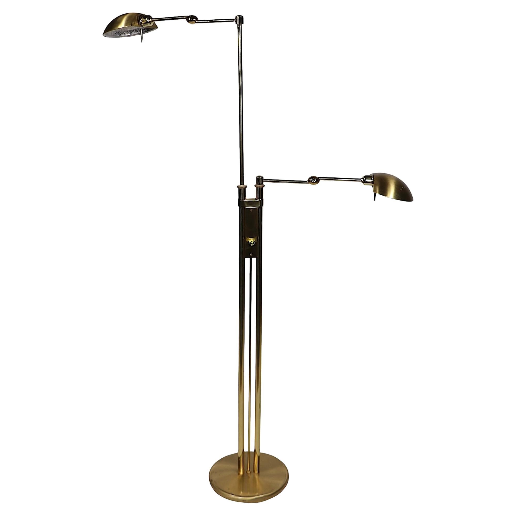 Postmodern Adjustable Two Light  Brass Floor Lamp by Holtkoetter Luechten 