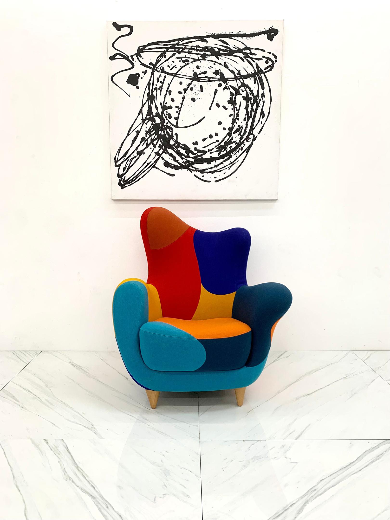 A gorgeous new arrival, this Alessandra armchair / wingback lounge designed by Javier Mariscal for Moroso is an armchair that is part of the collection Los Muebles Amorosos.

This splashy, playful wingback lounge chair brings a bold Memphis Milano
