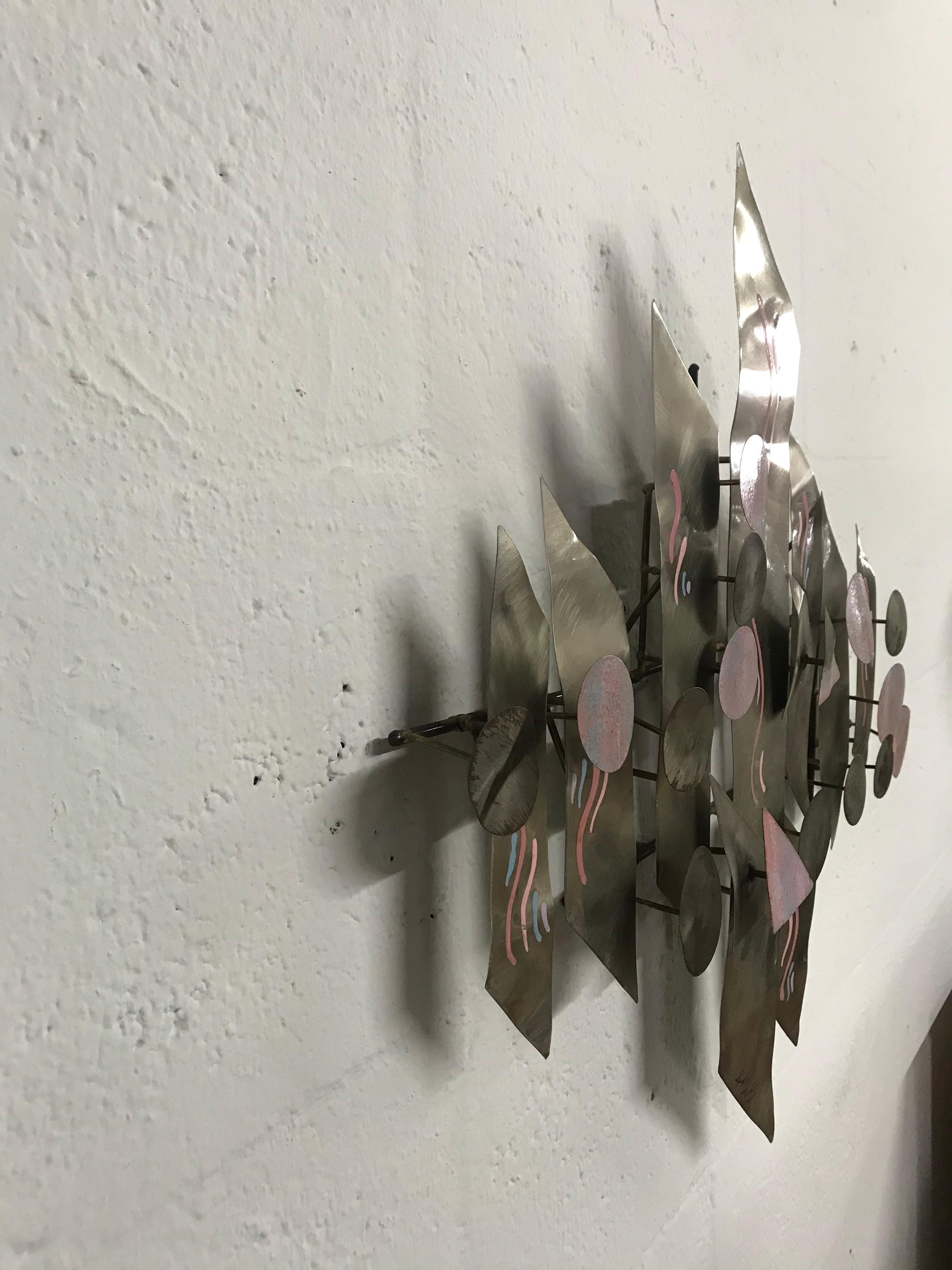 Postmodern Aluminium Wall Sculpture, Signed In Good Condition For Sale In Miami, FL