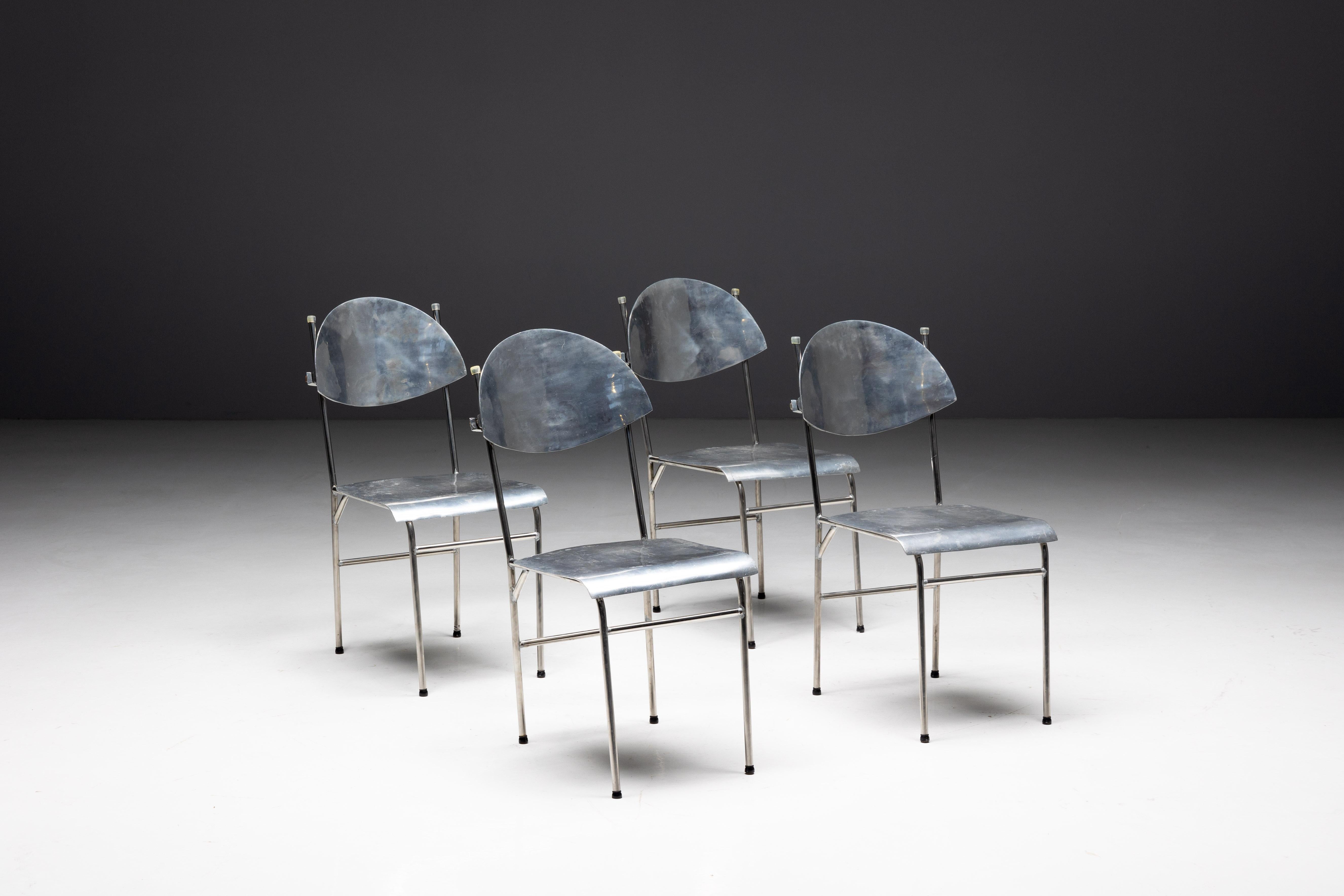 Italian Postmodern Aluminum chairs, Italy, 1980s For Sale