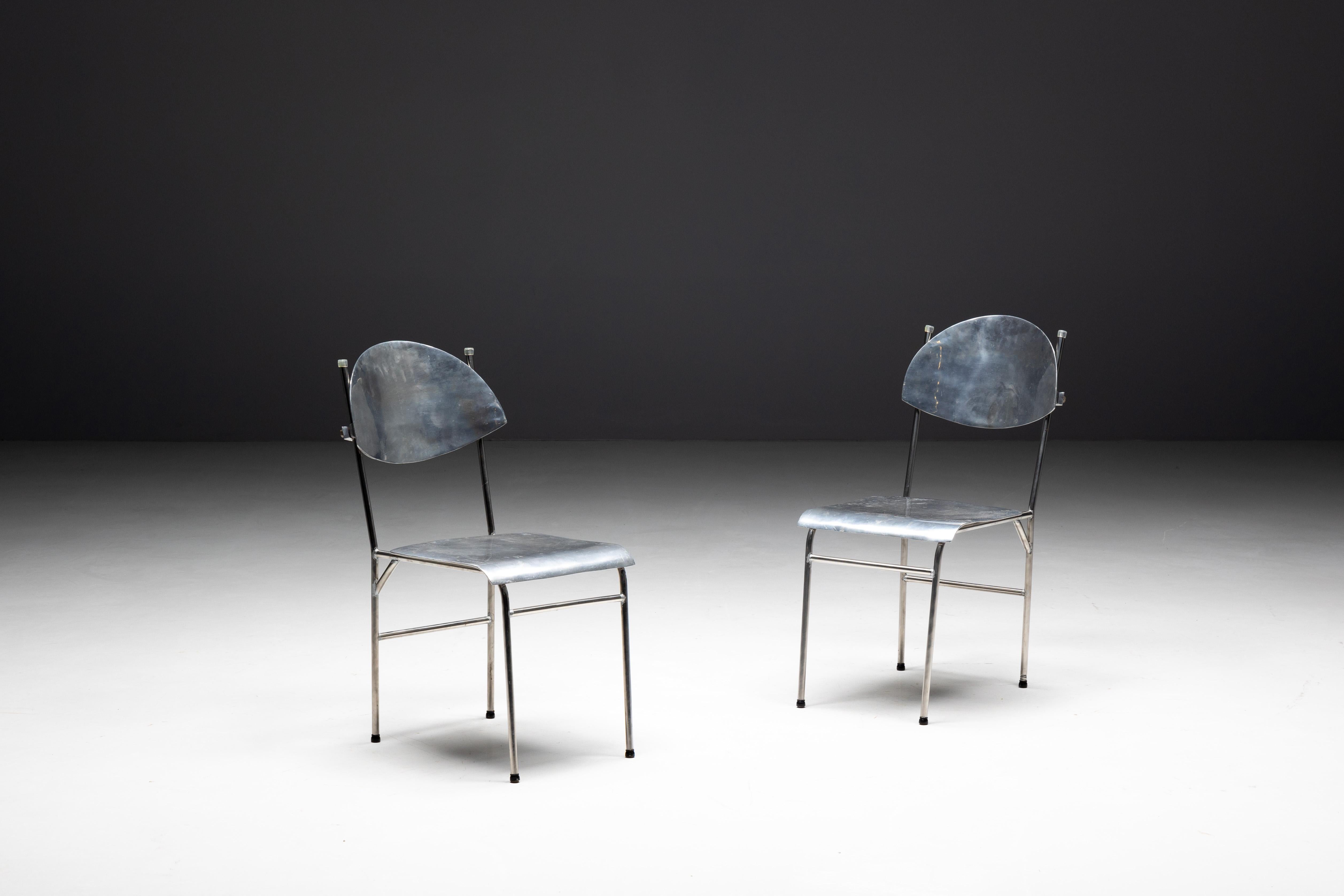 Postmodern Aluminum chairs, Italy, 1980s For Sale 1