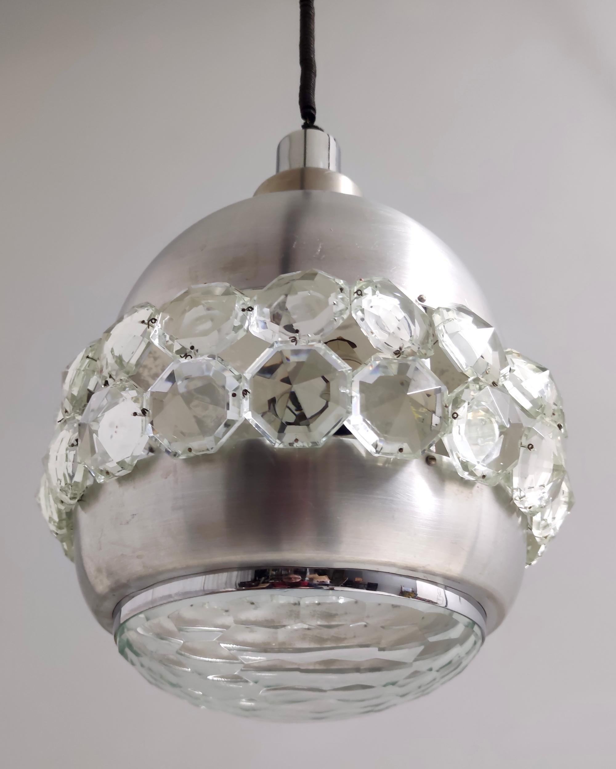 Italian Postmodern Aluminum, Crystal and Glass Pendant by Pia Guidetti Crippa for Lumi