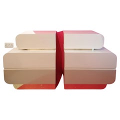 Postmodern American pair of waterfall large nightstands / bedside cabinets 1980s