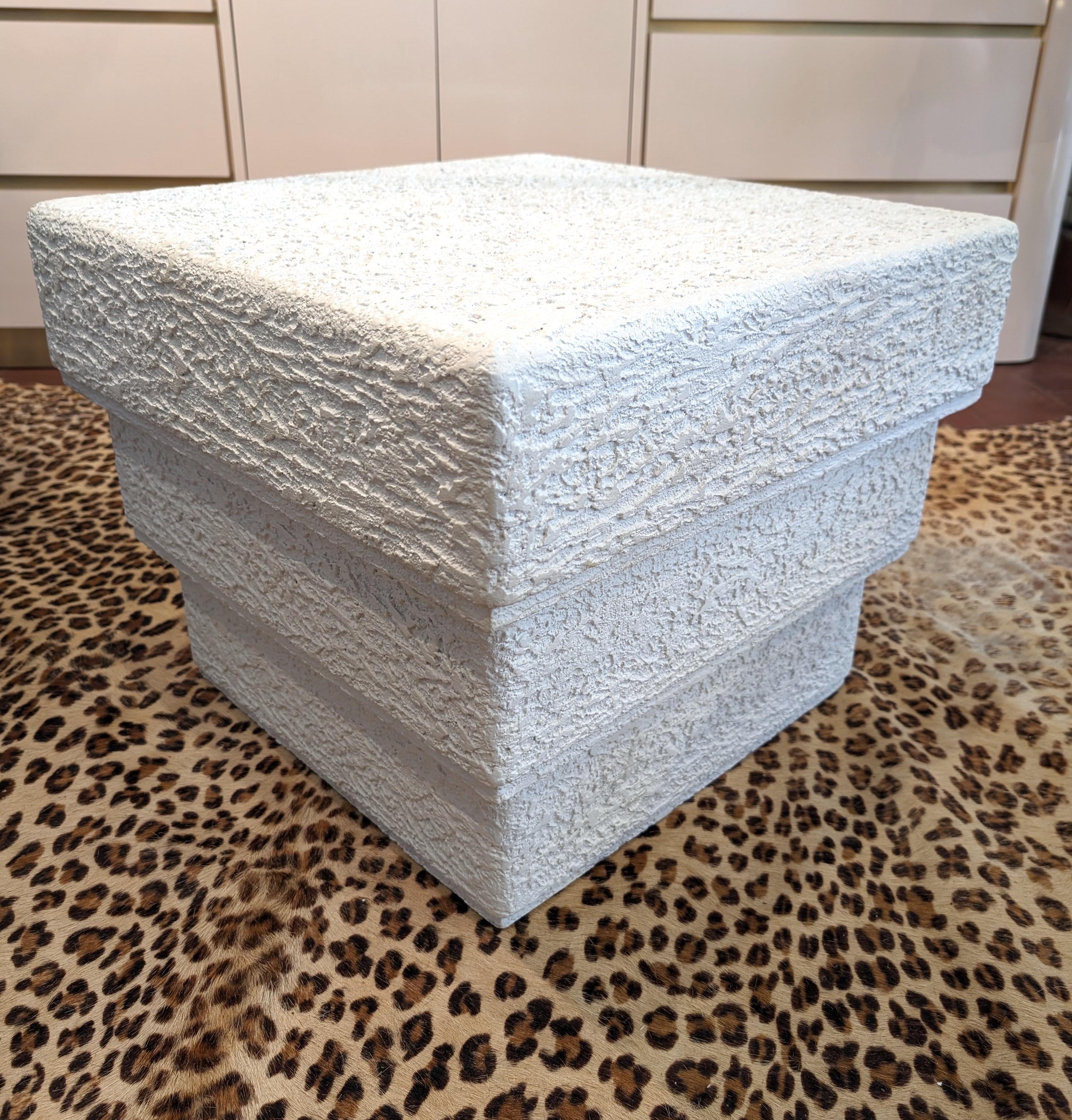 Concrete Postmodern American textured plaster / concrete side or coffee table, 1980s For Sale