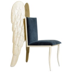 Postmodern Angel Wing Chair with Blue Velvet Upholstery, circa 1980s