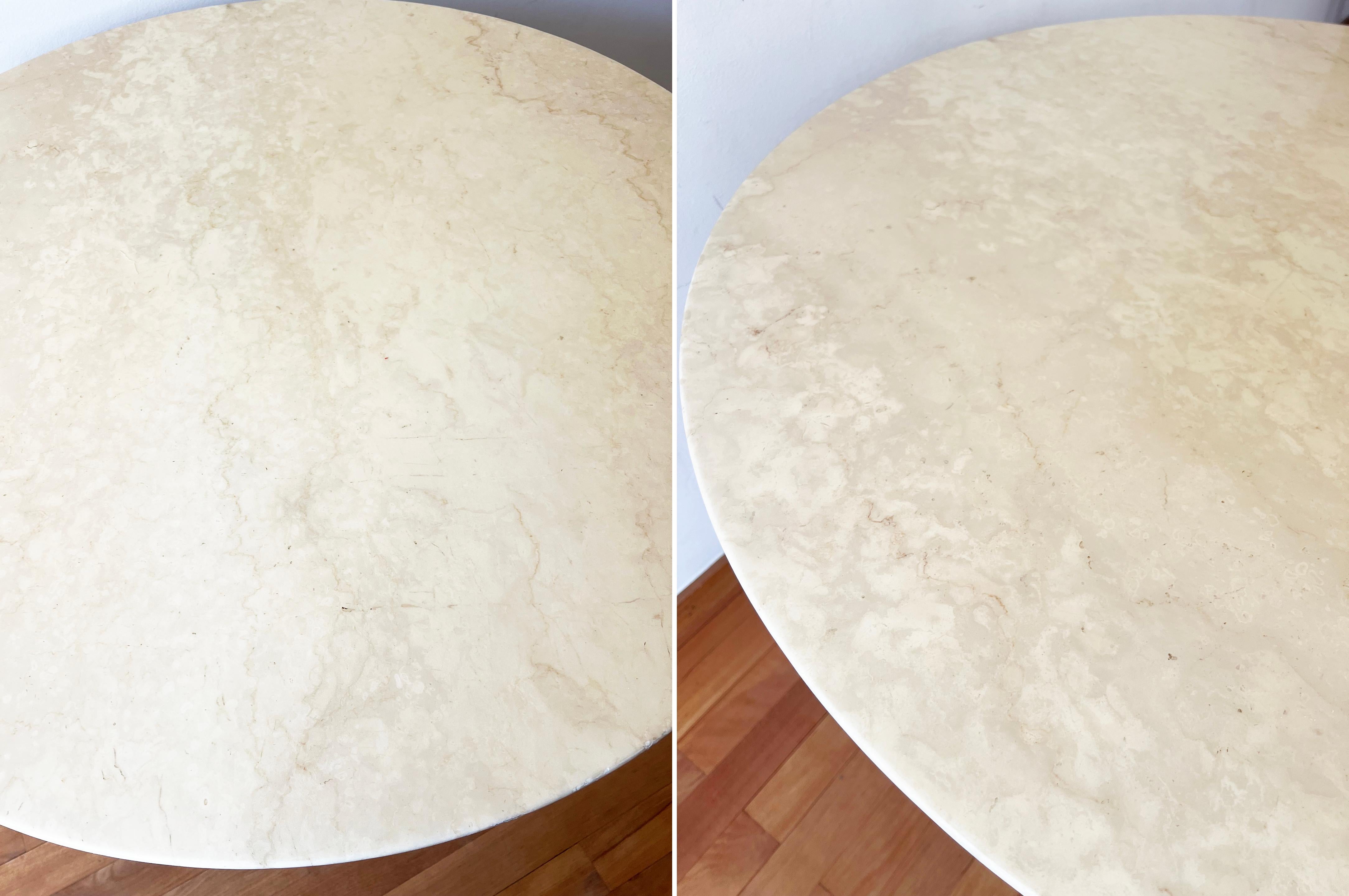 Postmodern Angelo Mangiarotti Cream Off White Marble Dining Table, Pedestal Base For Sale 4