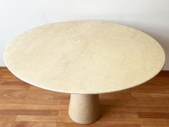 Postmodern Angelo Mangiarotti Cream Off White Marble Dining Table, Pedestal Base
