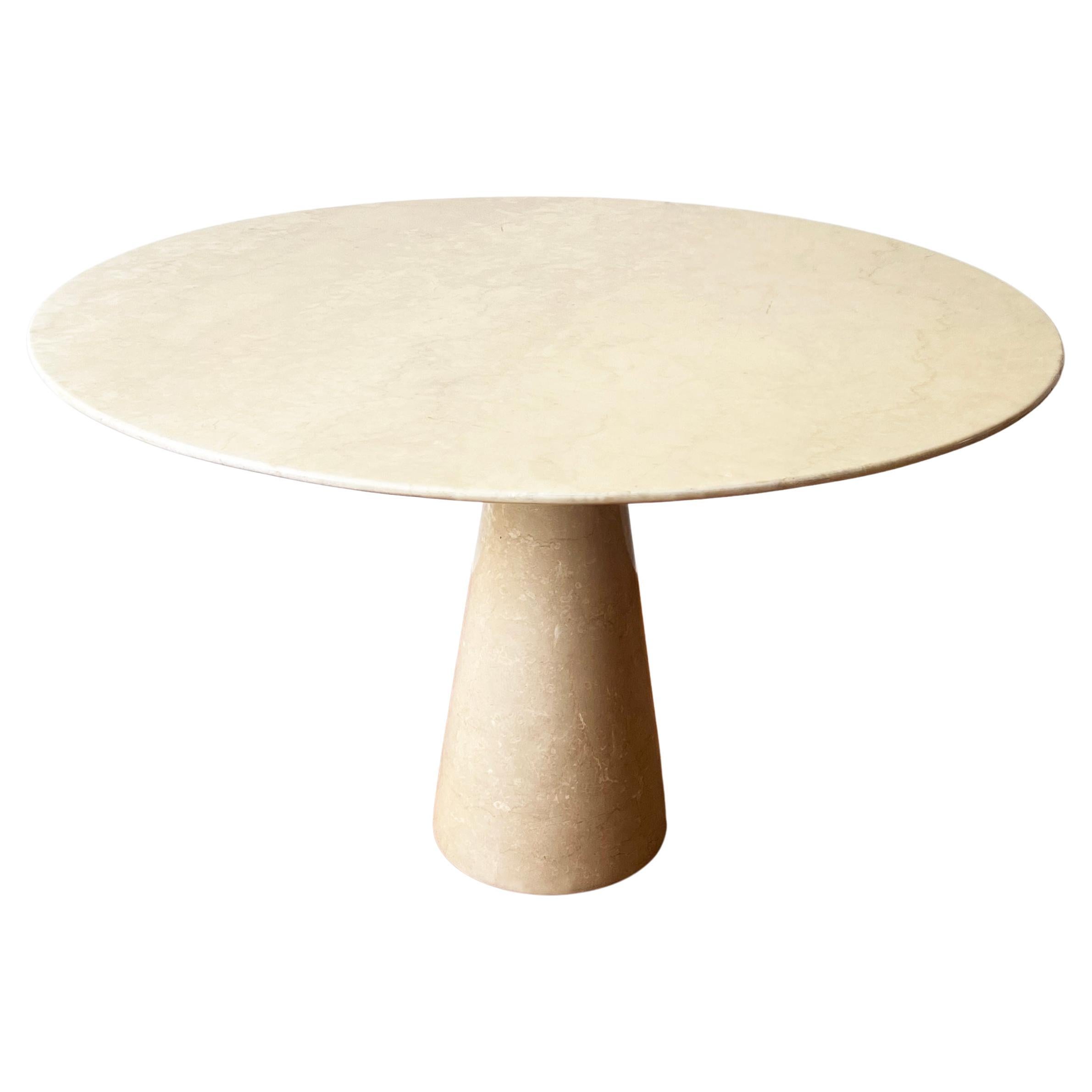 Postmodern Angelo Mangiarotti Cream Off White Marble Dining Table, Pedestal Base For Sale