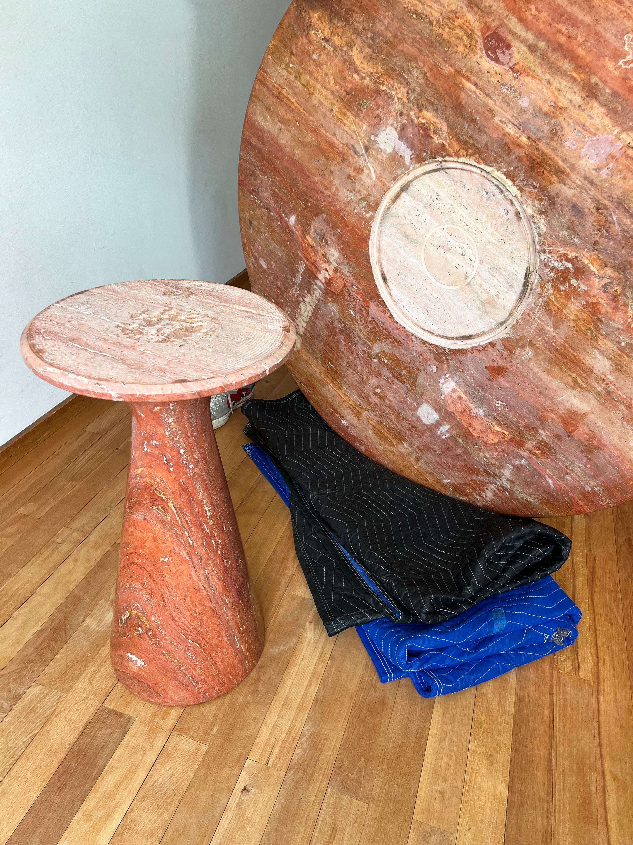 Postmodern Angelo Mangiarotti Travertine Salmon Dining Table w/ Pedestal Base For Sale 8