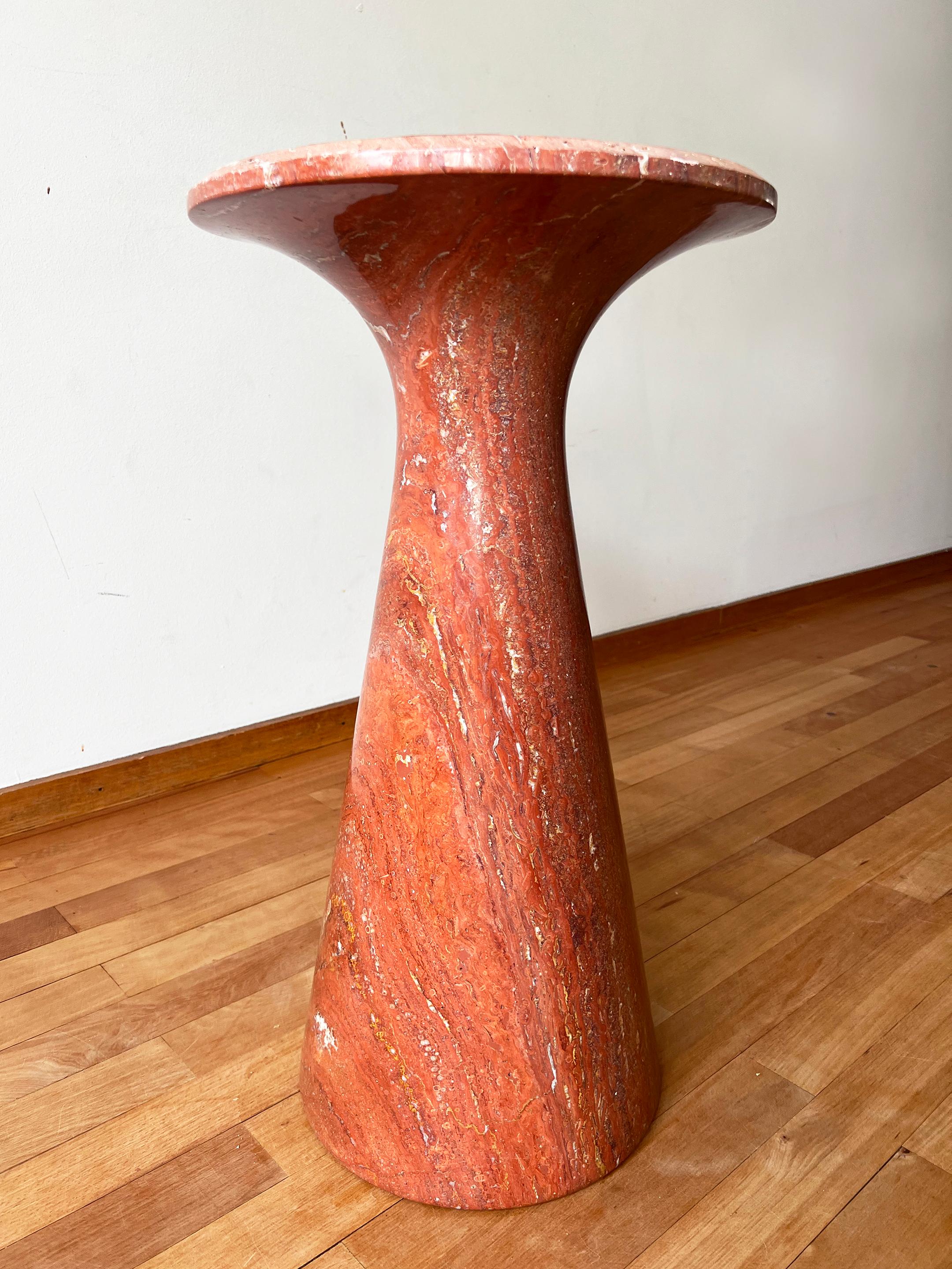 Postmodern Angelo Mangiarotti Travertine Salmon Dining Table w/ Pedestal Base For Sale 9