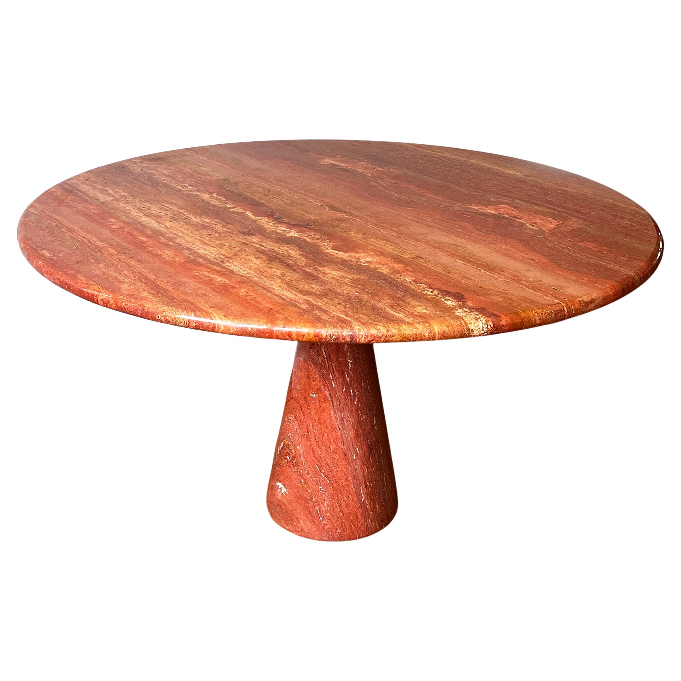 Postmodern Angelo Mangiarotti Travertine Salmon Dining Table w/ Pedestal Base