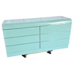 Postmodern Aqua Blue Lacquer Laminate Waterfall Dresser