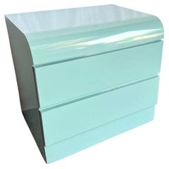 Postmodern Aqua Blue Lacquer Laminate Waterfall Nightstand