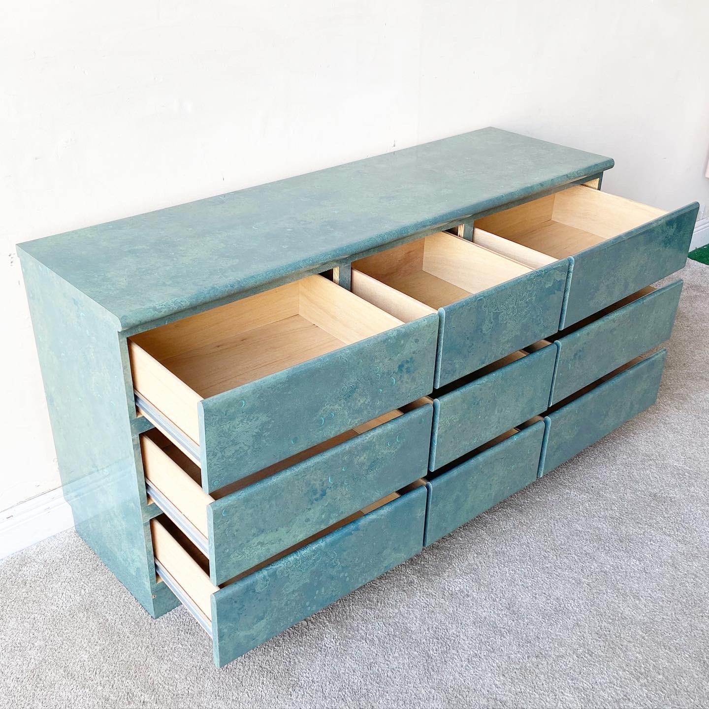 Late 20th Century Postmodern Aquaponic Lacquer Laminate Dresser - 9 Drawers