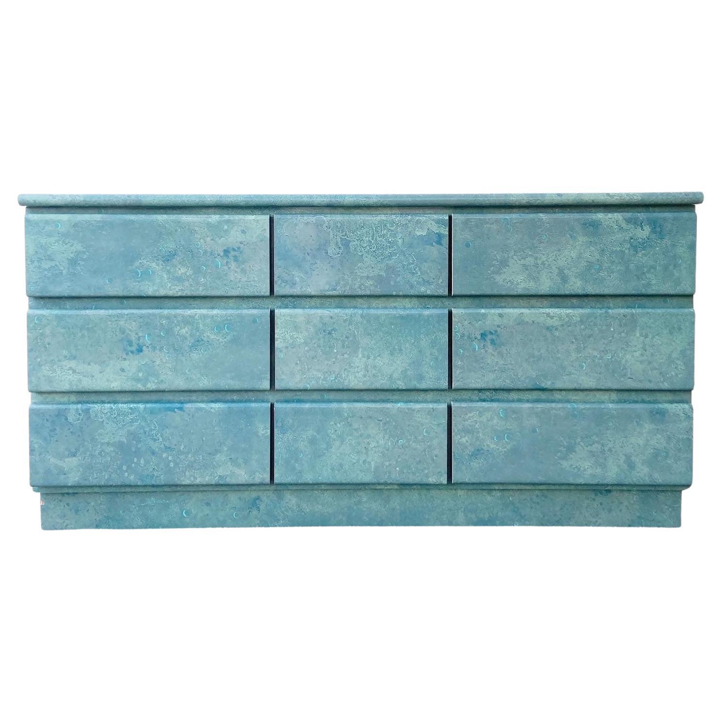 Postmodern Aquaponic Lacquer Laminate Dresser - 9 Drawers