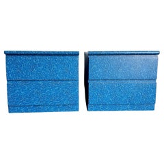 Postmodern Aquatic Blue Laminate Nightstands - a Pair