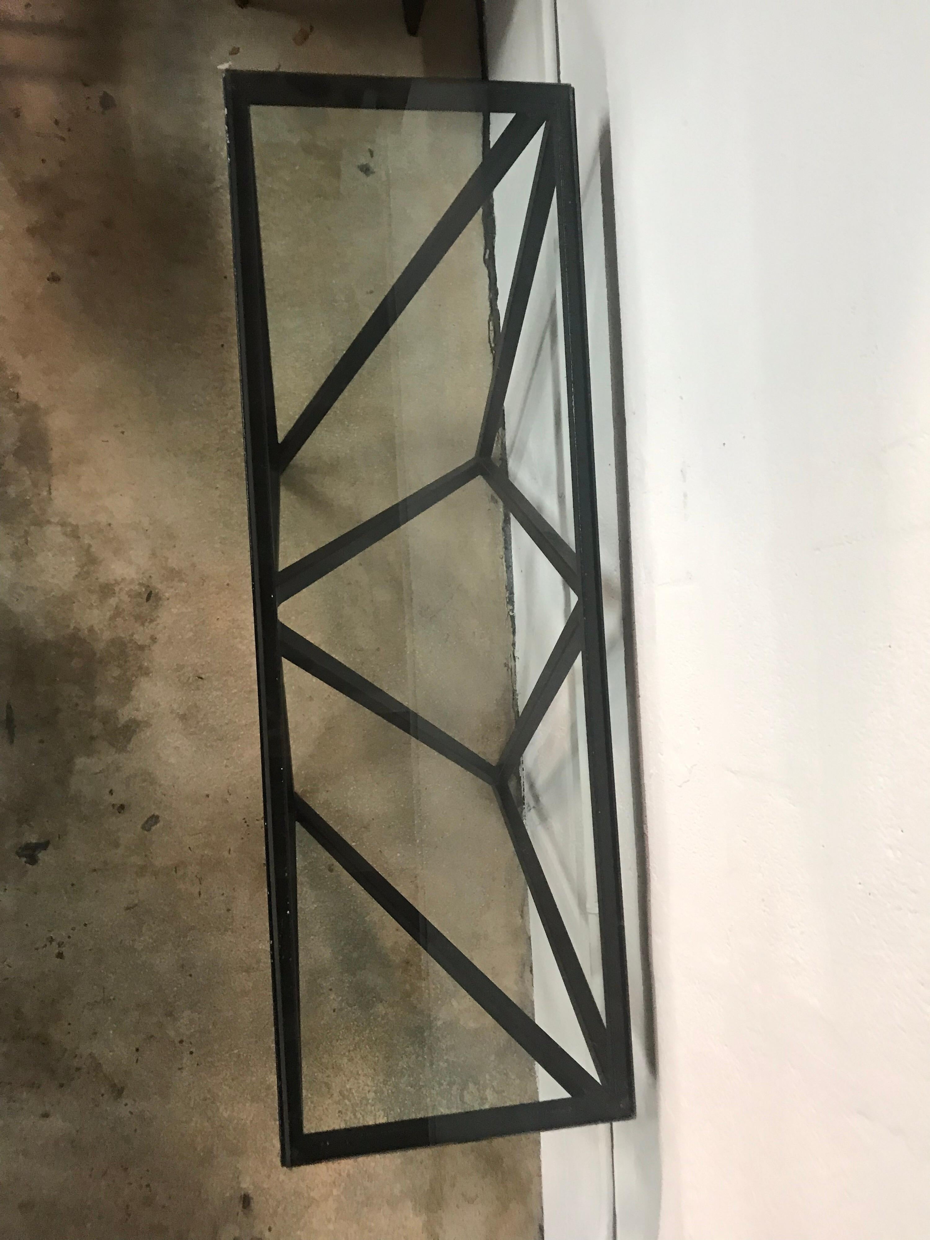 Postmodern Architectural Black Steel and Glass Console or Sofa Table 2
