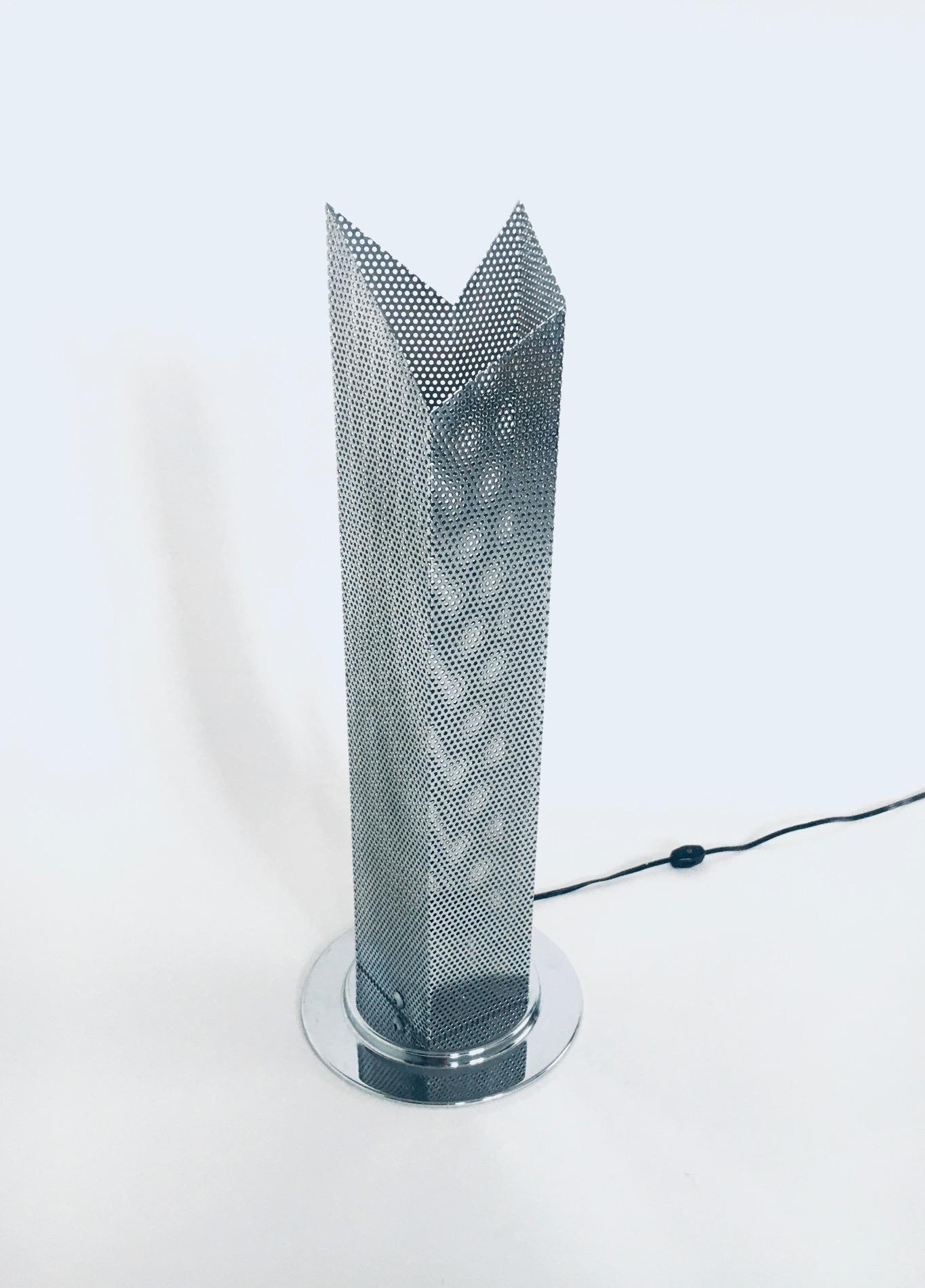 Post-Modern Postmodern Architectural Design Chrome Steel Perforated Metal Table Lamp, Italy  For Sale