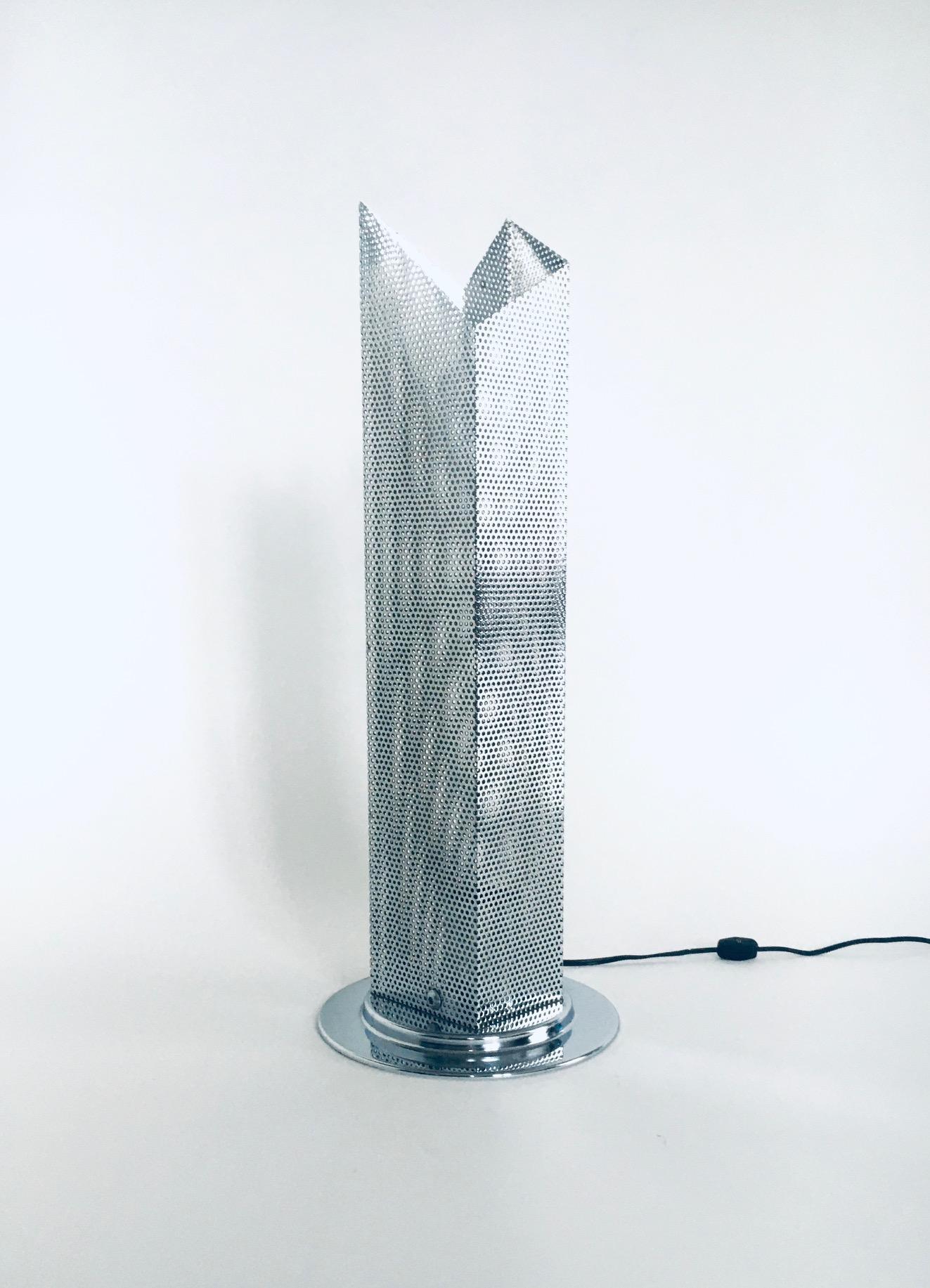 Italian Postmodern Architectural Design Chrome Steel Perforated Metal Table Lamp, Italy  For Sale