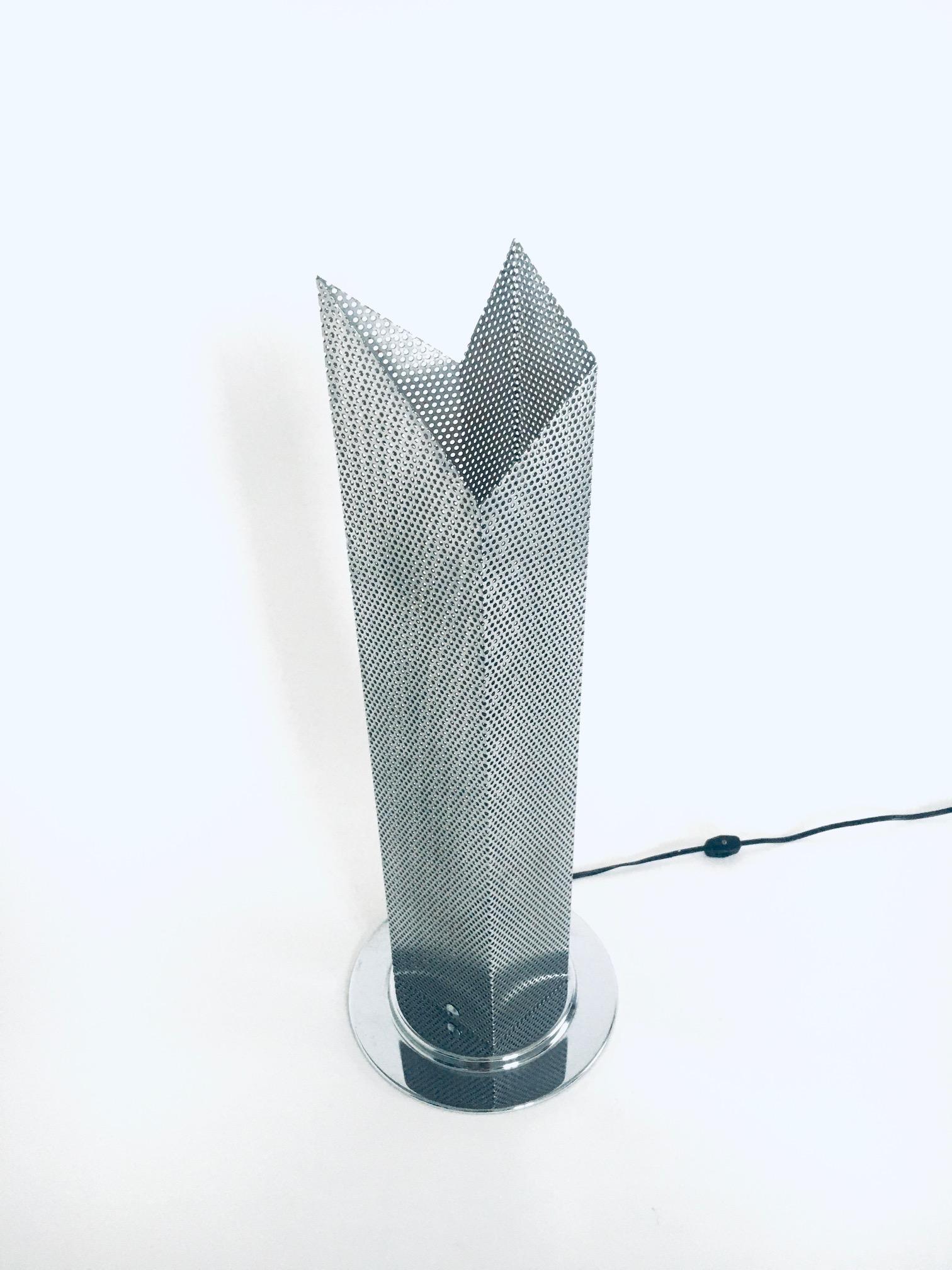 Postmodern Architectural Design Chrome Steel Perforated Metal Table Lamp, Italy  In Good Condition For Sale In Oud-Turnhout, VAN