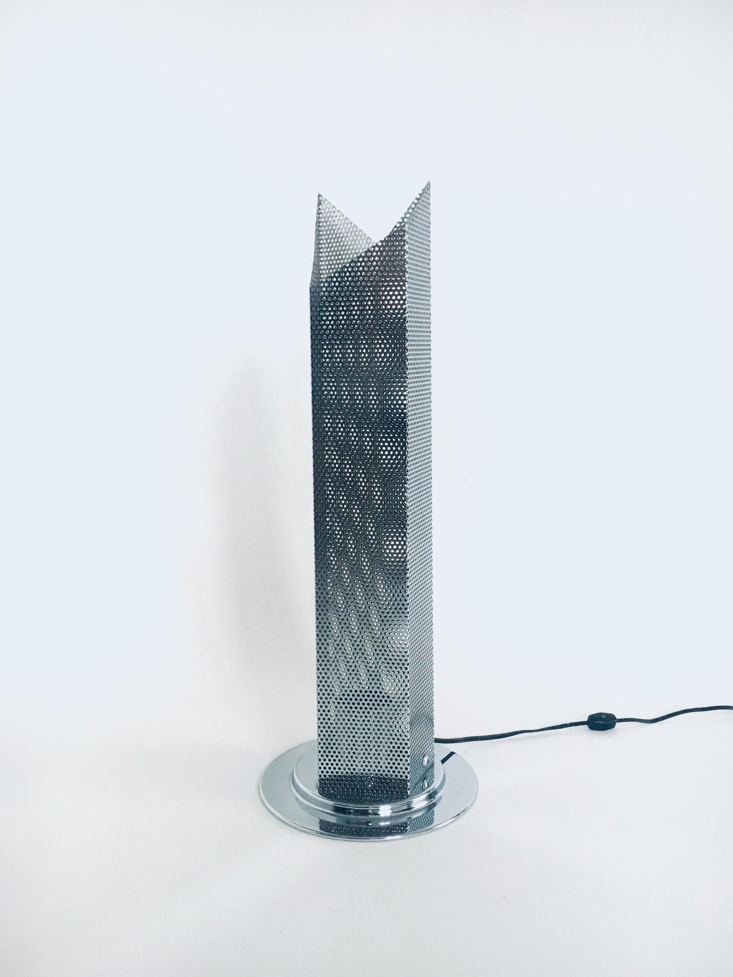 Late 20th Century Postmodern Architectural Design Chrome Steel Perforated Metal Table Lamp, Italy  For Sale