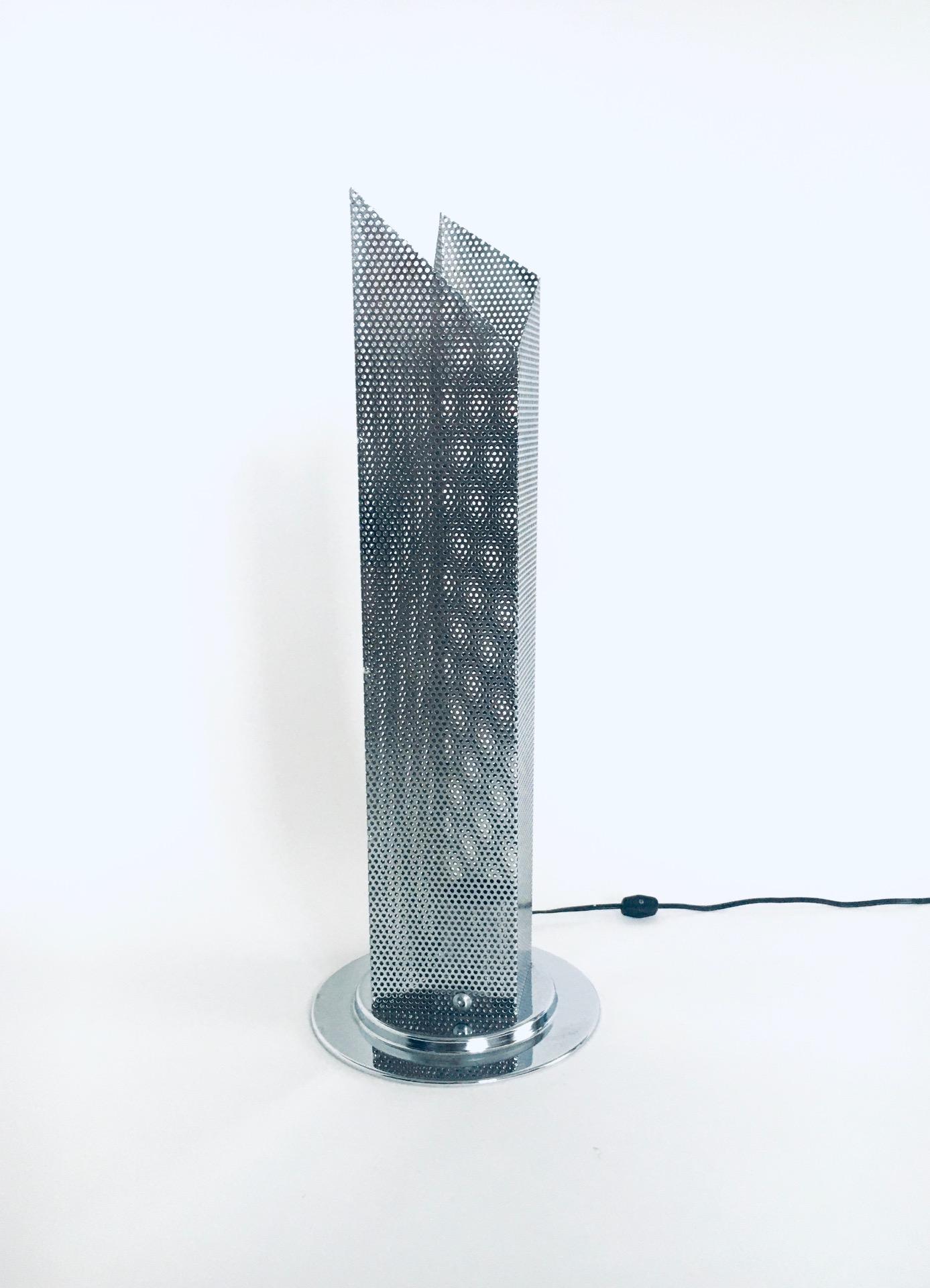 Postmodern Architectural Design Chrome Steel Perforated Metal Table Lamp, Italy  For Sale 1
