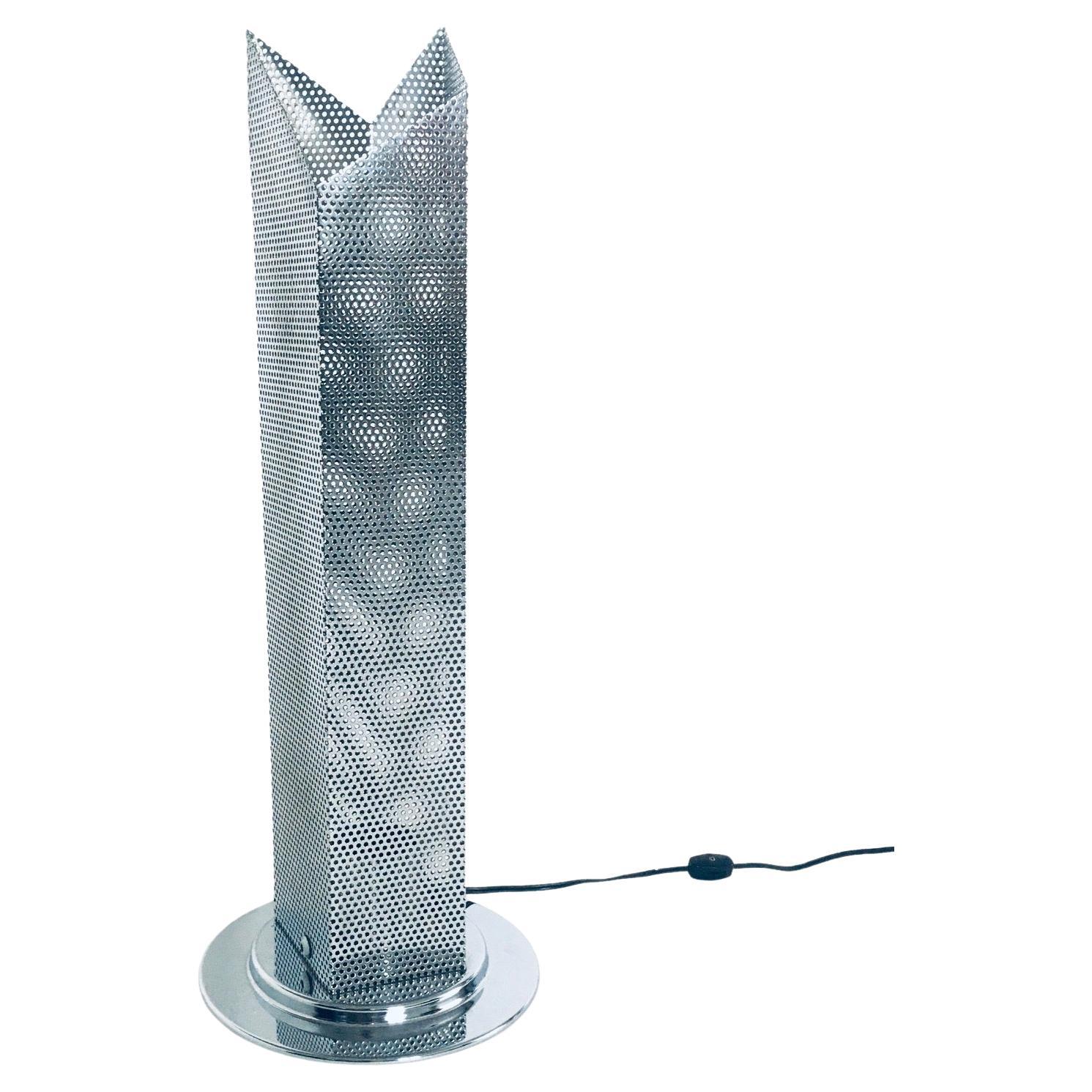 Postmodern Architectural Design Chrome Steel Perforated Metal Table Lamp, Italy  For Sale