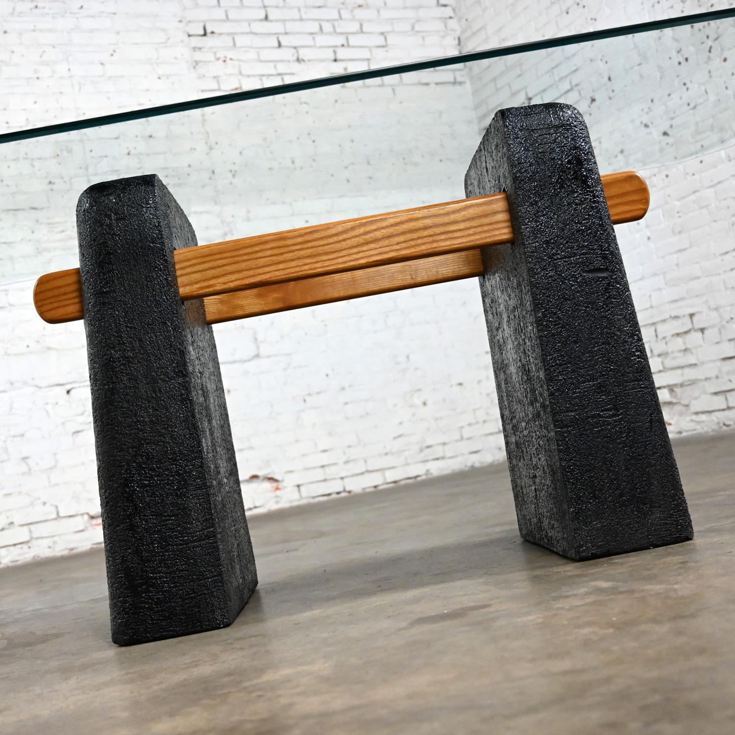 Postmodern Architectural Dining Table Black Molded Plaster Double Pedestal Base For Sale 5
