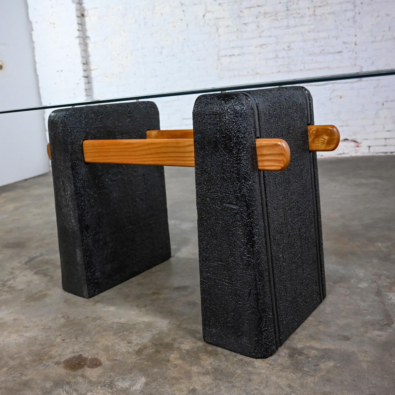 Postmodern Architectural Dining Table Black Molded Plaster Double Pedestal Base For Sale 6