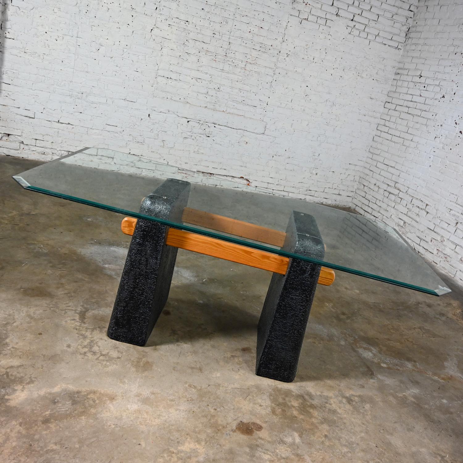 Postmodern Architectural Dining Table Black Molded Plaster Double Pedestal Base 8