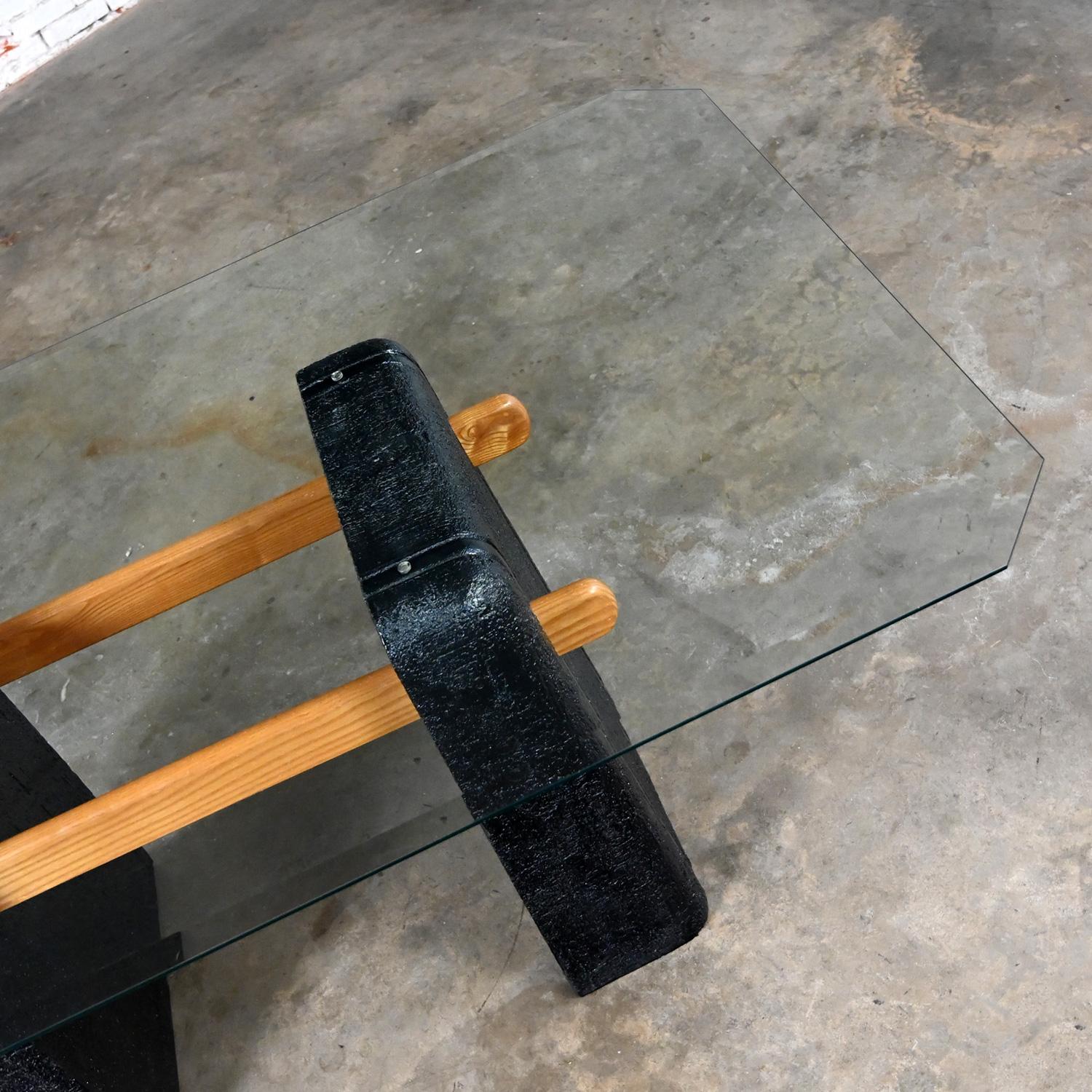 Postmodern Architectural Dining Table Black Molded Plaster Double Pedestal Base For Sale 1