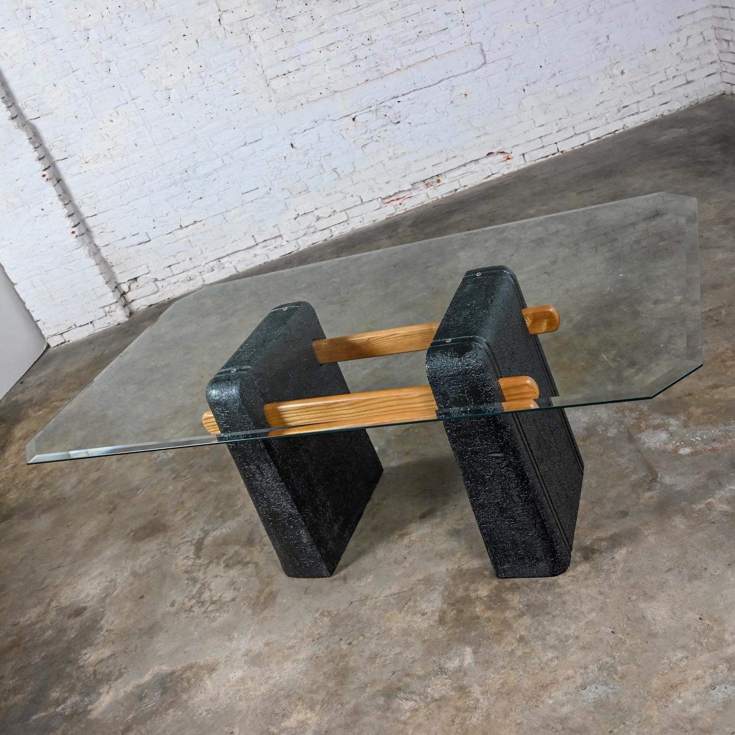 Postmodern Architectural Dining Table Black Molded Plaster Double Pedestal Base For Sale 2