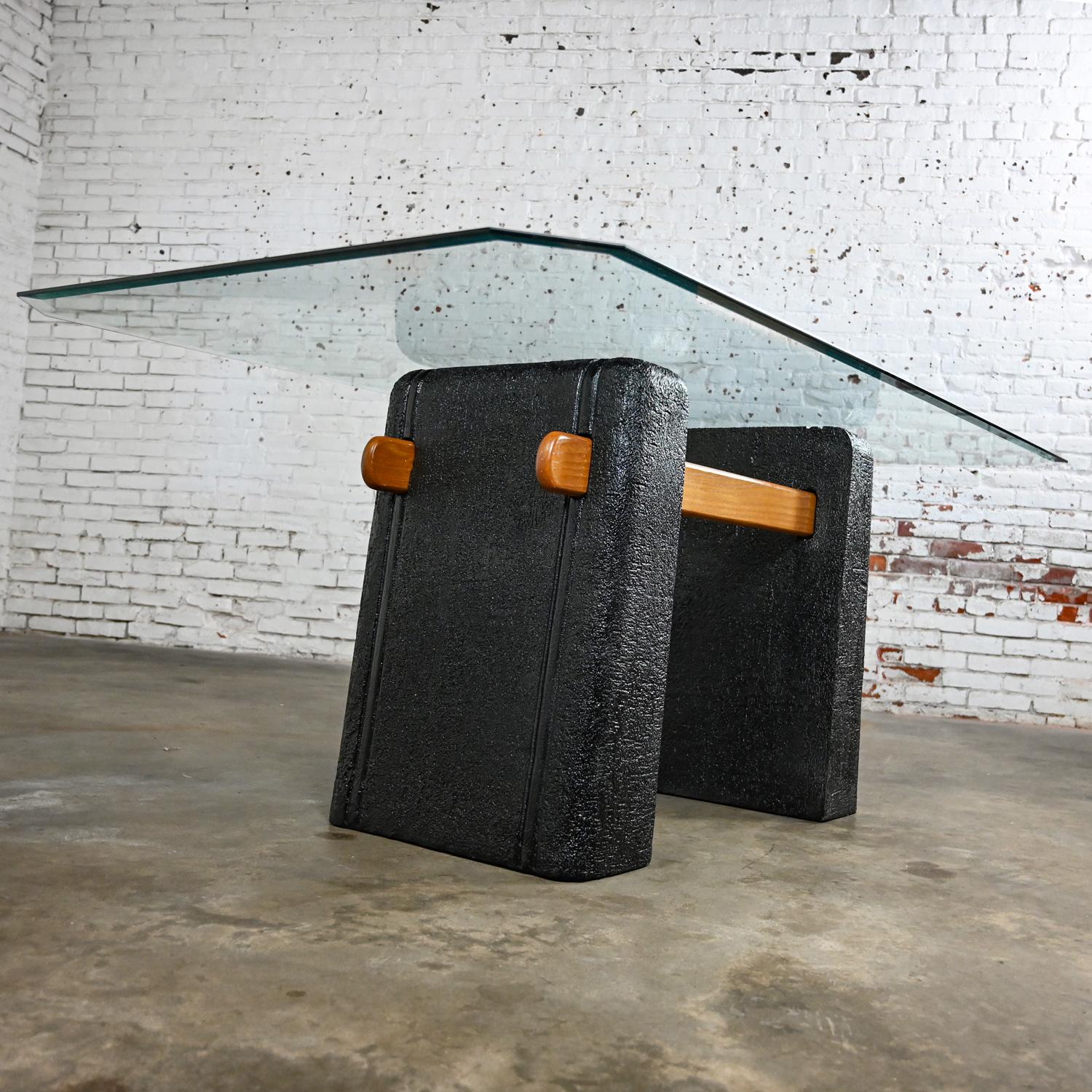 Postmodern Architectural Dining Table Black Molded Plaster Double Pedestal Base For Sale 3